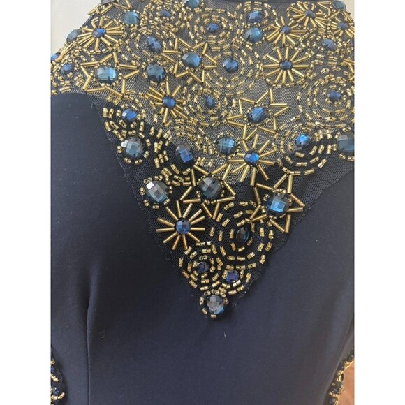 Betsy & Adam Women Navy Sequin Beaded Embellished Gown maxi Lining Dress Size 4 - Picture 16 of 16